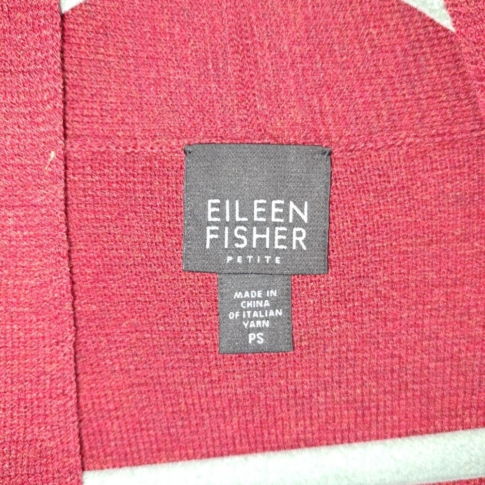 Eileen fisher small petite open dark red 100% wool cardigan sweater long - Picture 2 of 3